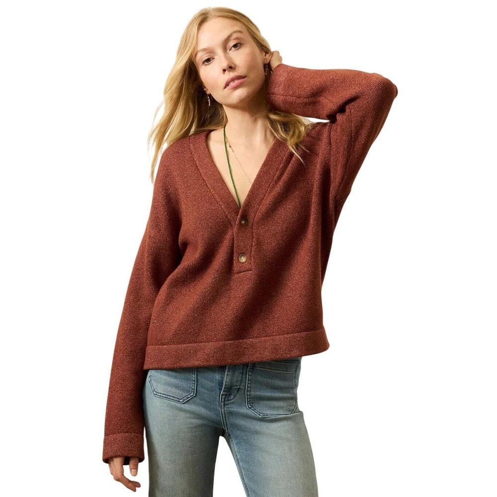Faherty Women's Jackson V Neck Popover Oversized Fit Smoked Paprika Size M NWT